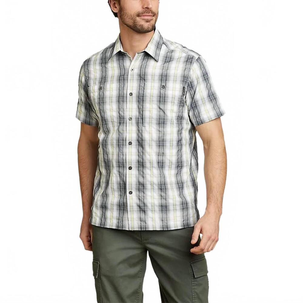 NEW EDDIE BAUER plaid short sleeve rainier upf 50+ shirt in silver